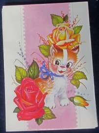 POSTAL TROQUELADA GATOS Y ROSAS